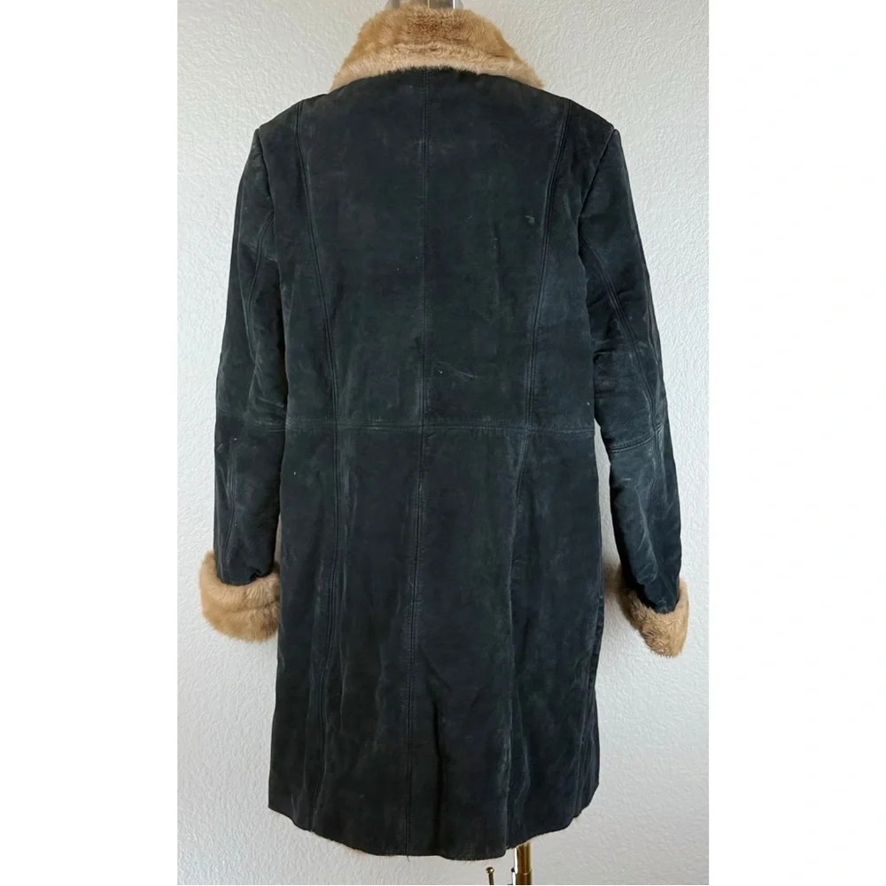 U.S.A. Leather Vintage 70s Style Penny Lane Sherpa Lined Coat 
Black w/Tan Large - Picture 8 of 11
